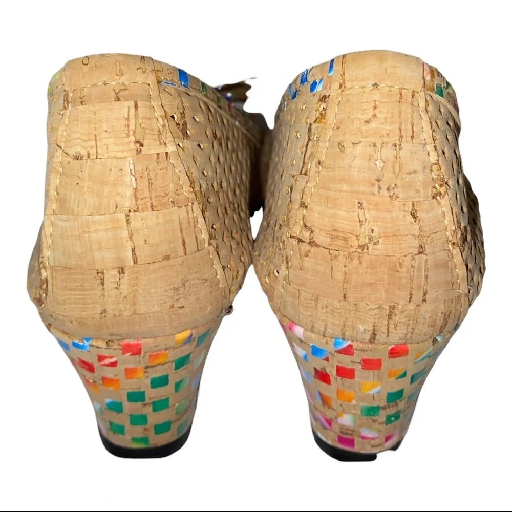 Vaneli peep-toe Cork Wedge Sandals 7N Rainbow